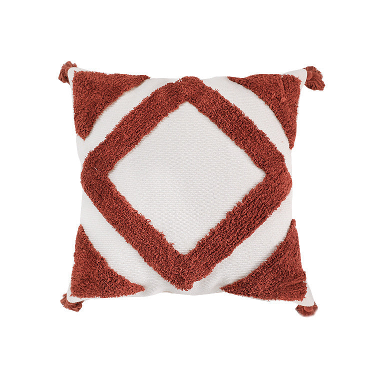 Gewebter Zierkissenbezug mit hohem Flor, Diamant-Tufting und Quasten Brehn