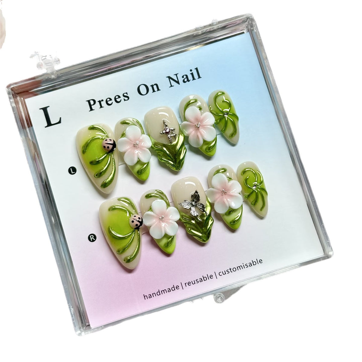 Dekoratives Press-On-Nagelkunst-Set mit floralen und naturinspirierten Designs