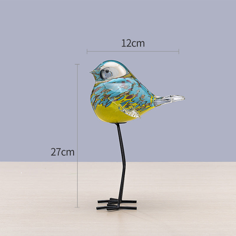 Handgefertigte dekorative Glasskulptur eines Vogels auf Metallbeinen Brehn