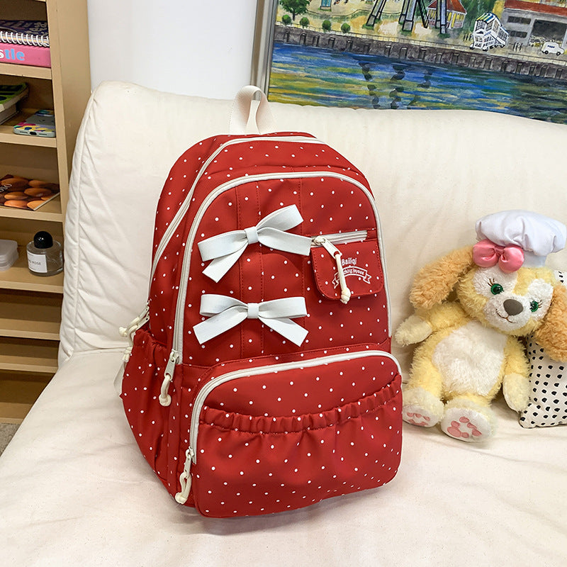 Charmeur gepunkteter Rucksack mit Schleifenverzierung für die Schule