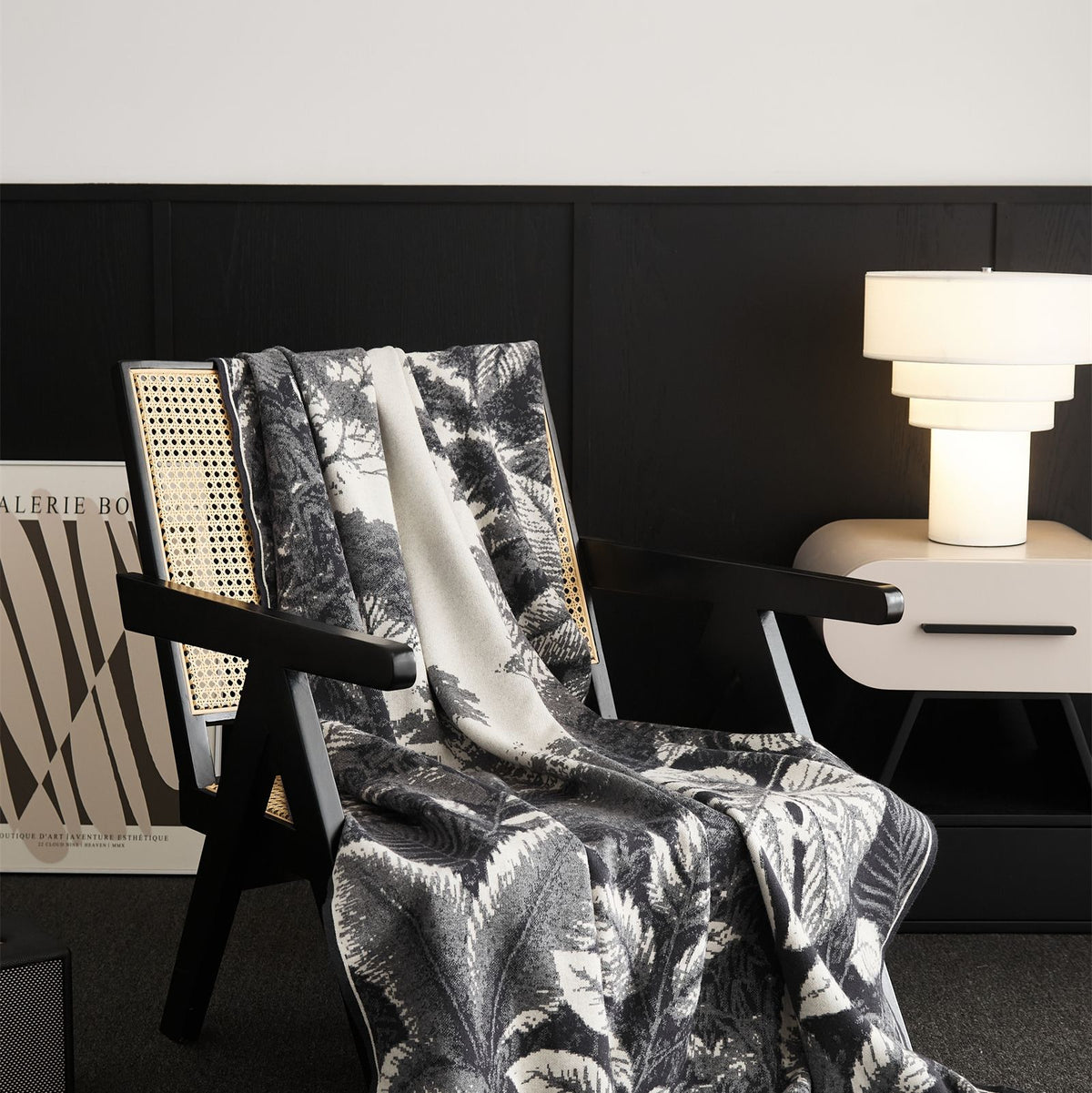 Luxuriöse Jacquard Baumwoll-Wurfdecke mit botanischem Muster