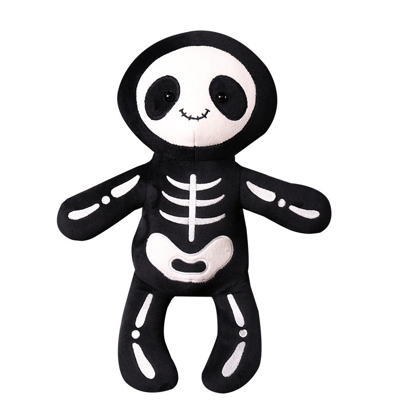 Weiches Plüsch-Skelett-Panda-Sitz-Kuschel-Puppe mit besticktem Knochenmotiv Brehn