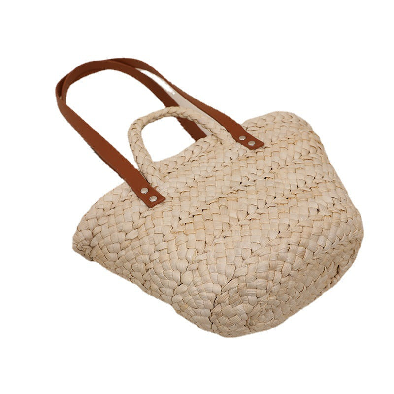 Handgefertigte Basttasche mit Stabilen Ledergriffen Brehn