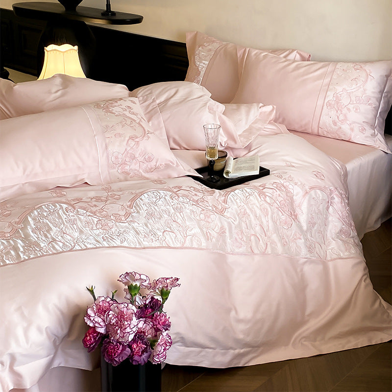 Luxuriöser bestickter Satin Bettbezug Bettwäsche Set