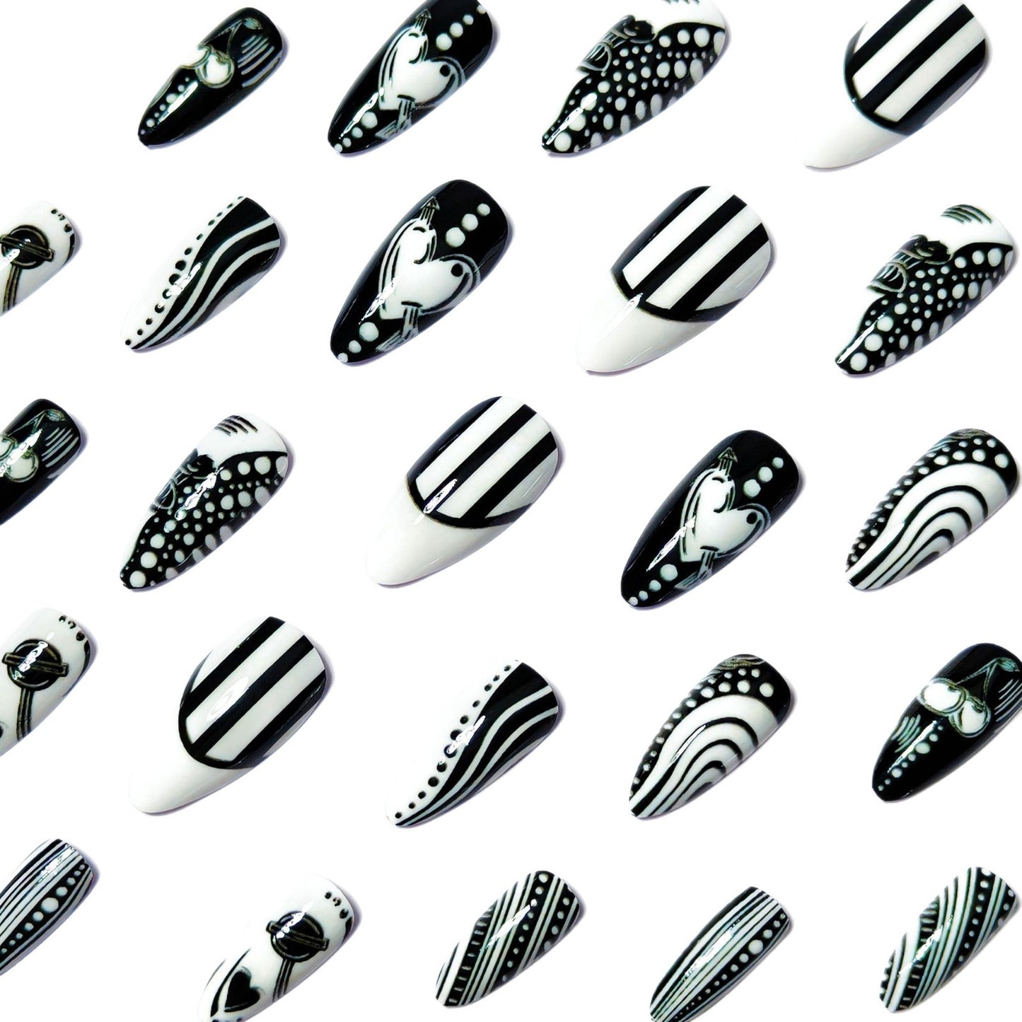 Kreative Kunstnägel Im Eleganten Schwarz-Weiß-Design Brehn
