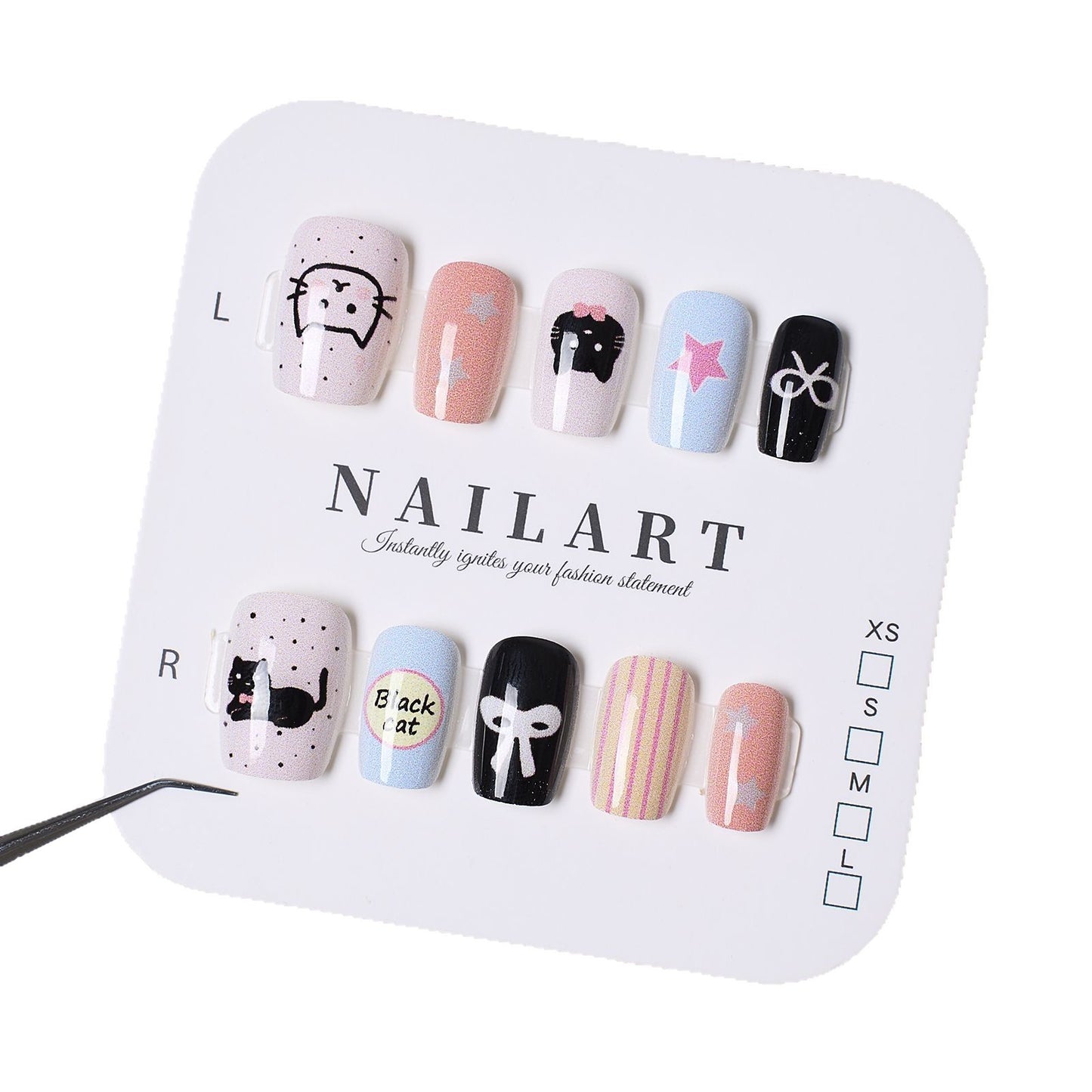 Verspieltes katzenmotiviertes Press-On-Nagelset Brehn
