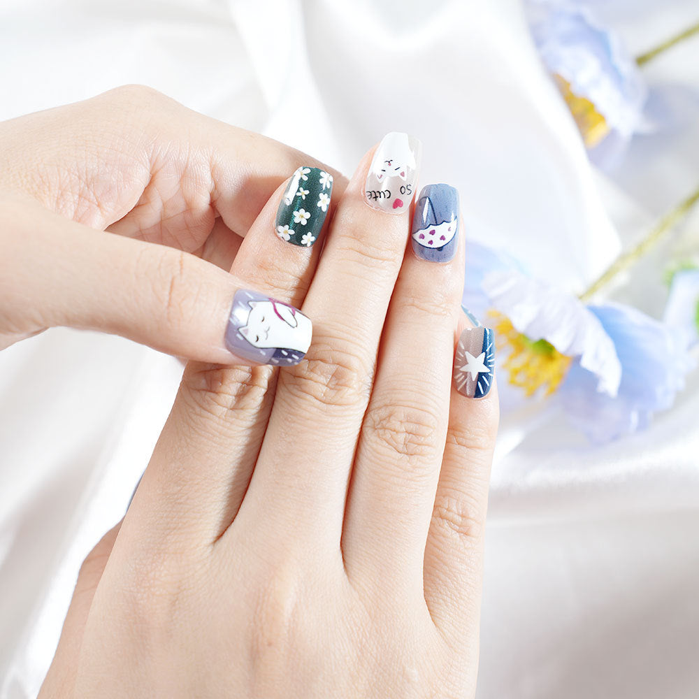 Künstlerisches von Katzen inspiriertes Press-On Nagelset Brehn
