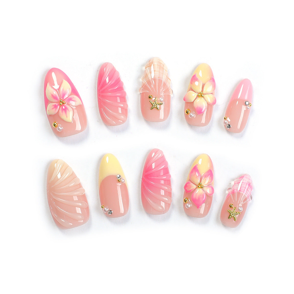 Kunstnagelset mit floralen Akzenten und Glitzerverzierungen Brehn 1789119239