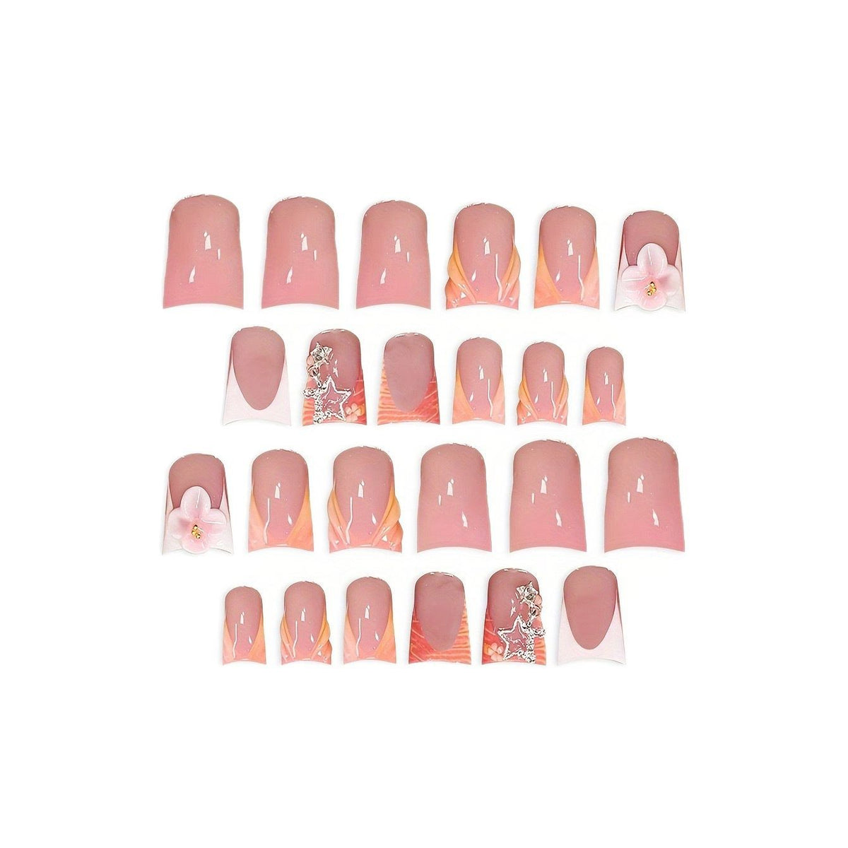 Künstlerisches Press-On Nagelkunst Set mit floralen und Edelstein-Akzenten Brehn