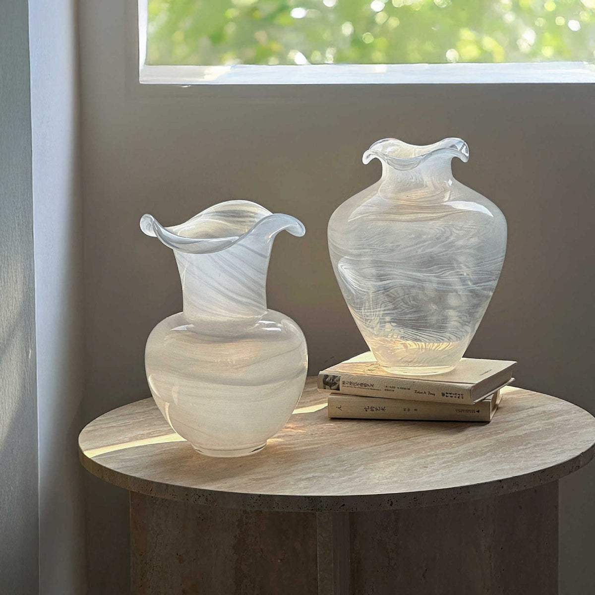 Mouth-blown gewölbte Glas dekorative Bodenvase Brehn