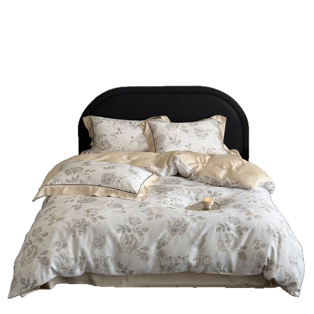 Luxuriöses Aquarell-Rosen-Satin-Duvet-Bezug-Set mit Satin-Rückseite und geflammten Kissenbezügen