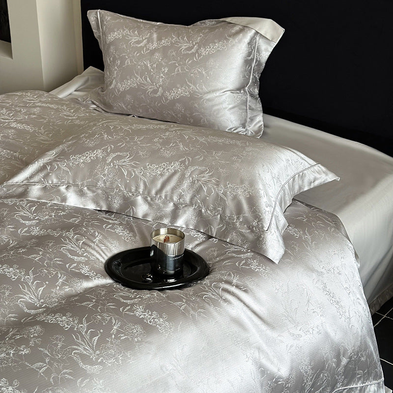 Luxuriöses Jacquard-Satin Bettwäsche-Set mit floralem Relief