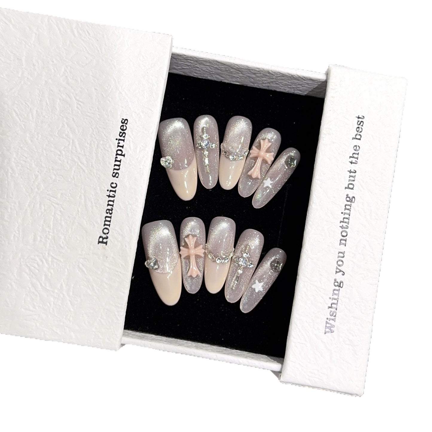 Künstliche Kunstnägel mit Glamourösen Strass- und Sternenapplikationen Brehn