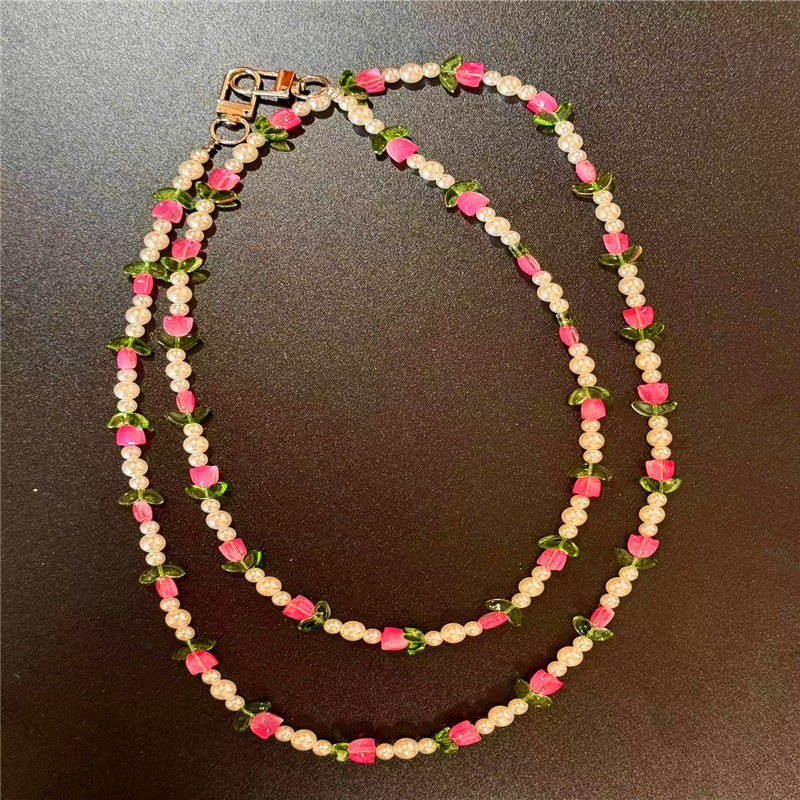 Elegante Perlen- und Blumen-Perlenkette Brehn