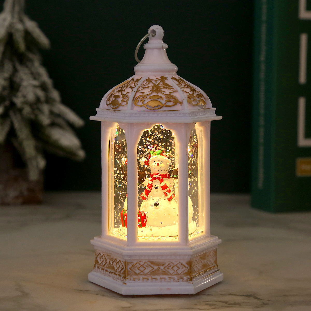 Nostalgische Weihnachtslaterne mit beweglichem Weihnachtsmann Brehn