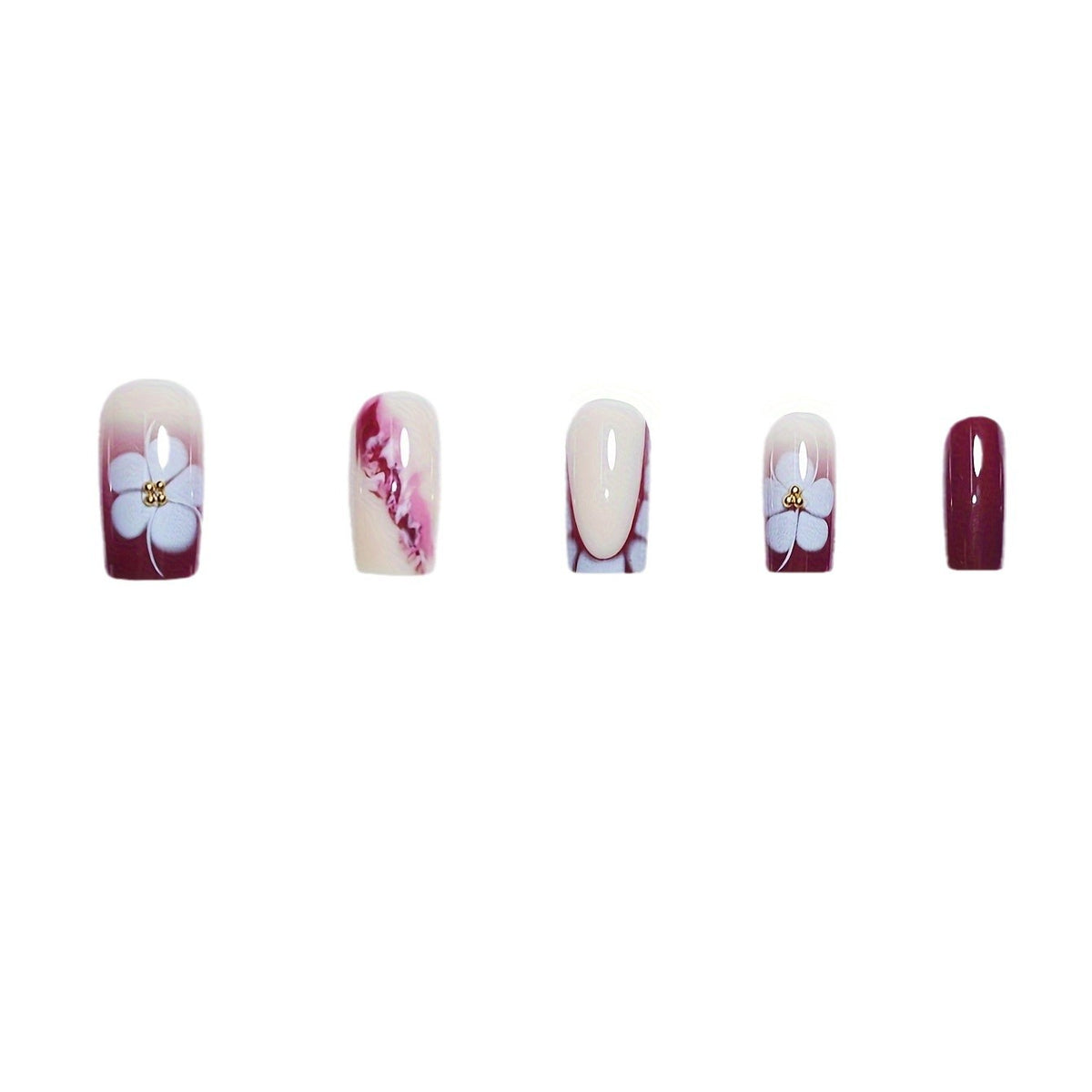 Künstlerische Gel-Nagelverlängerungen mit floralem Design Brehn