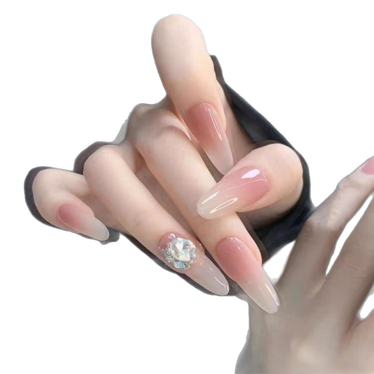 Ombre Stiletto Press-On Nageldesign mit Kristallakzenten Brehn