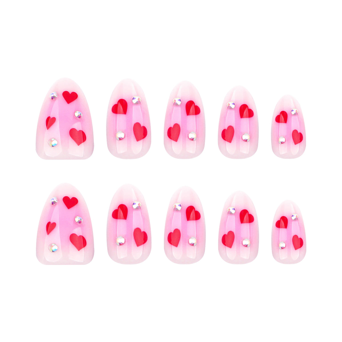 Kunstvolle Nagelkunst mit Herzmotiven und glamourösen Details Brehn
