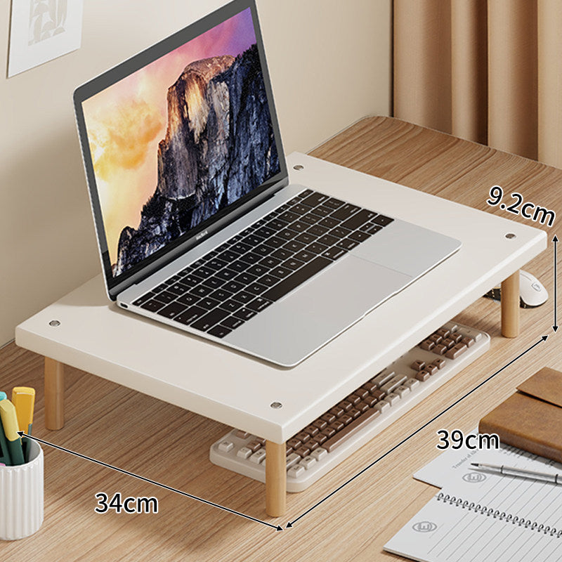 Kompakte Desktop-Laptop- und Monitorerhöhung mit Untertischstauraum und Holzbeinen