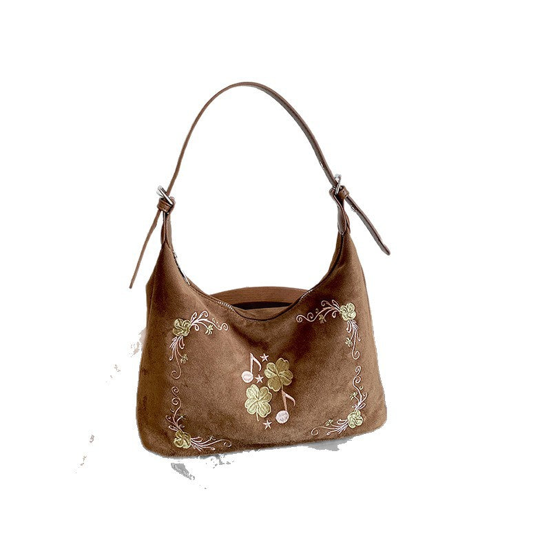 Gestickte Wildleder Hobo-Handtasche