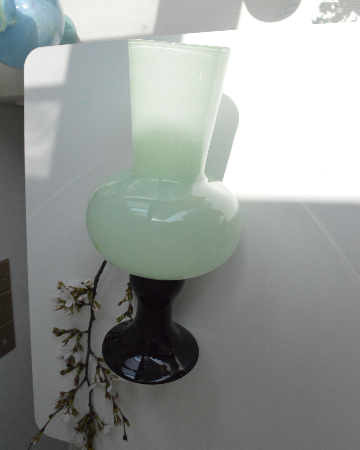 Skulptural Hoher Hals Blasenglas Fußvase Brehn