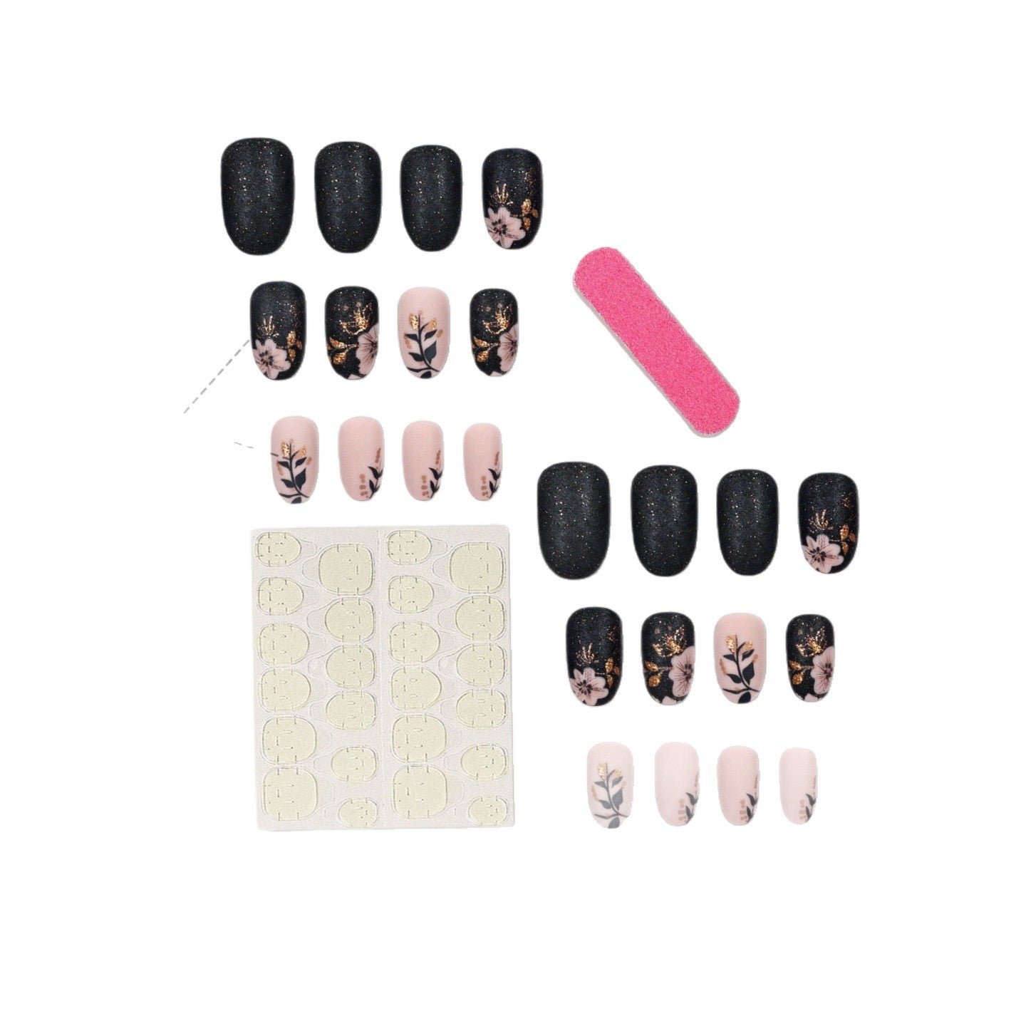 Professionelles Press-On-Nagel-Set mit elegantem Blumenmuster Brehn