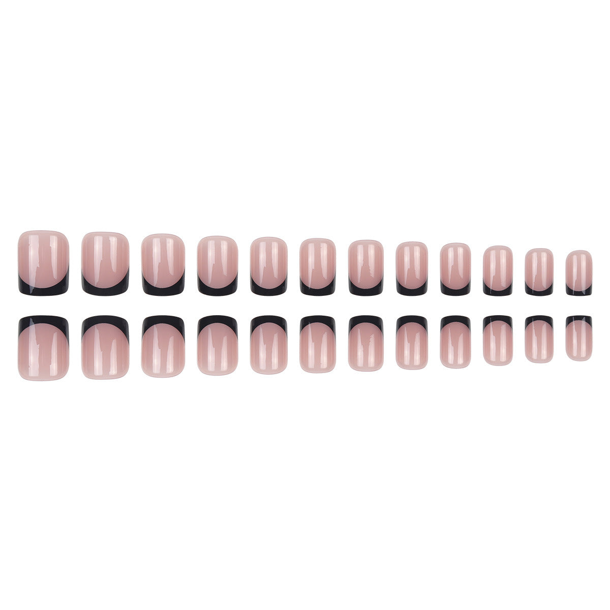 Elegante quadratische Tipp-Press-on-Nägel mit bold schwarzen French Tips Brehn