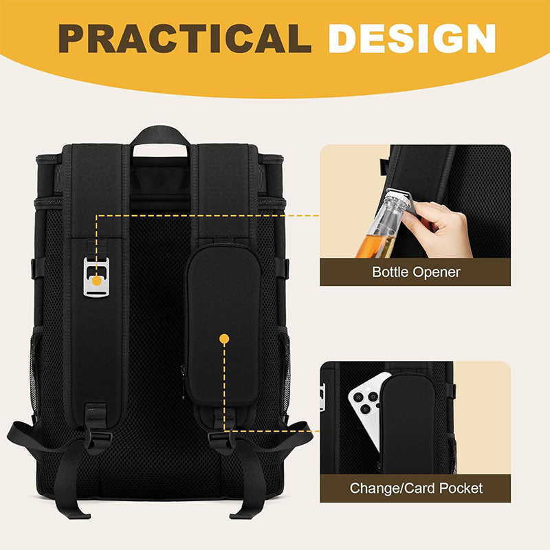 Unisex nan isolierter Kühlrucksack für Picknick und Camping mit seitlichen Flaschenhaltern, Außentasche für Smartphone und elastischem Spanngurt Brehn