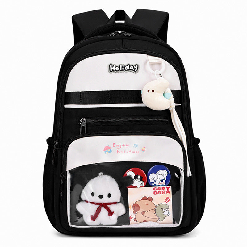 Verspielter Schulrucksack mit Transparentem Fach und Kreativen Akzenten Brehn