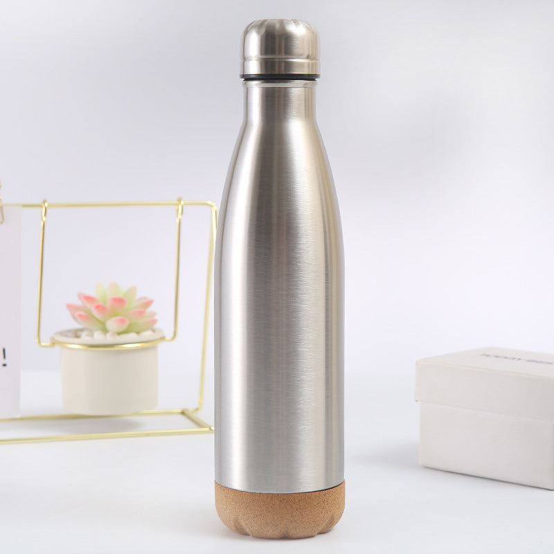 Damen stilvolle Edelstahl Isolierflasche mit Korkboden Brehn