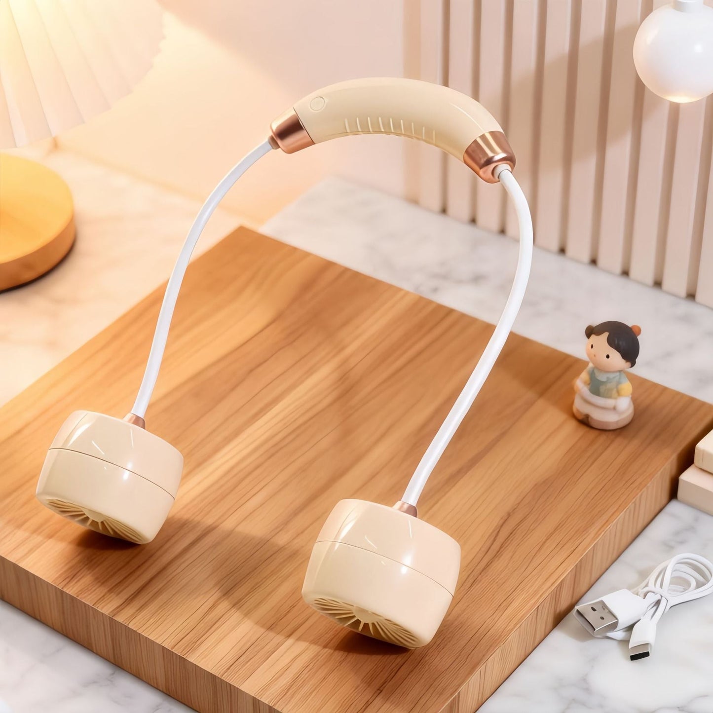 Frauen Tragbarer Halsventilator mit Flexiblem Arm und USB-Verbindung Brehn