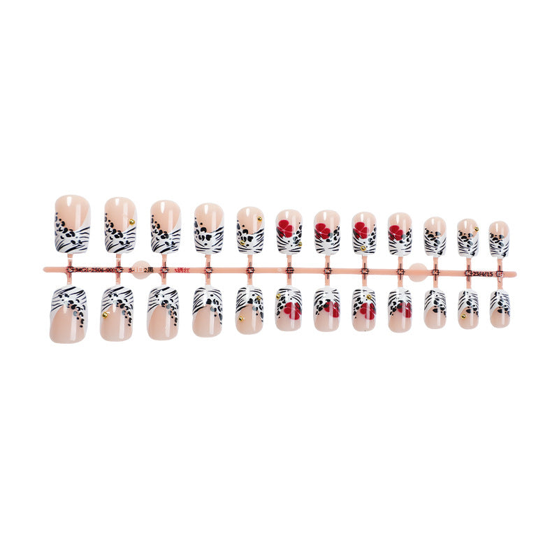 Kreatives Kunst Press-On Nagelset mit Blumen- und Zebra-Designs Brehn