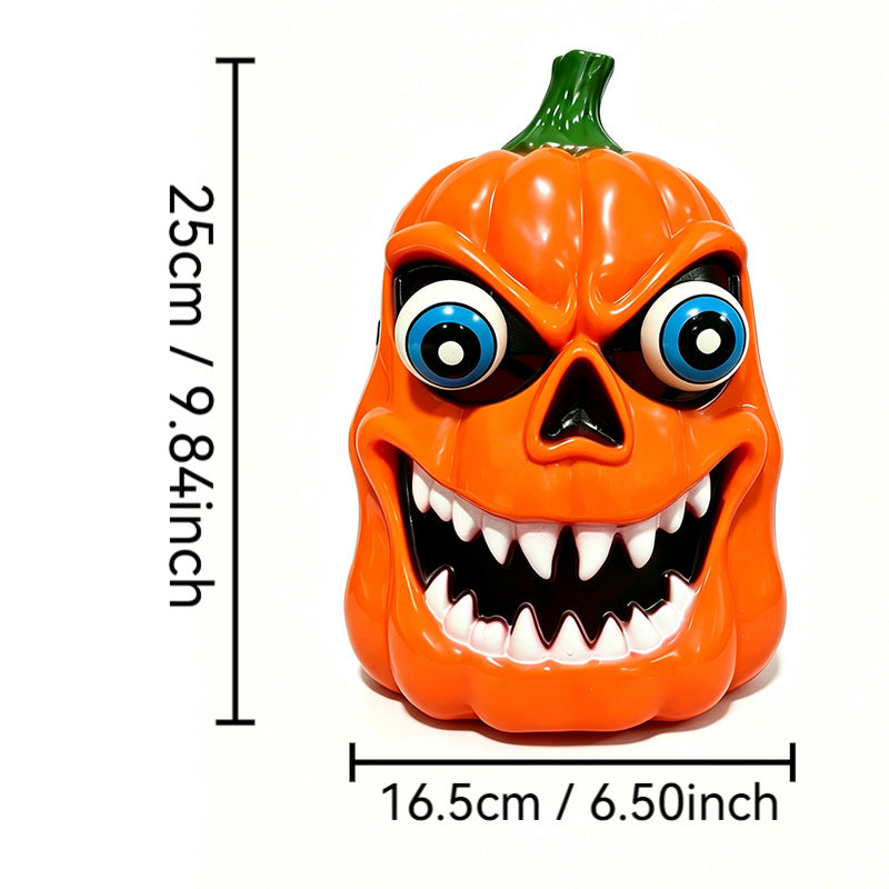 Gruselige Halloween-Kürbis-Dekorfigur mit Süßigkeitenfach, LED-Augen und markantem Gruselgesicht