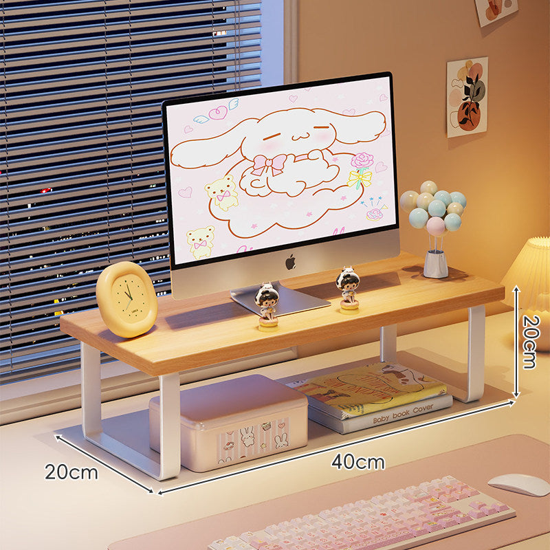Erhöhter Monitorständer mit Holz-Optik-Oberfläche, Metallrahmen und Unterregal-Stauraum