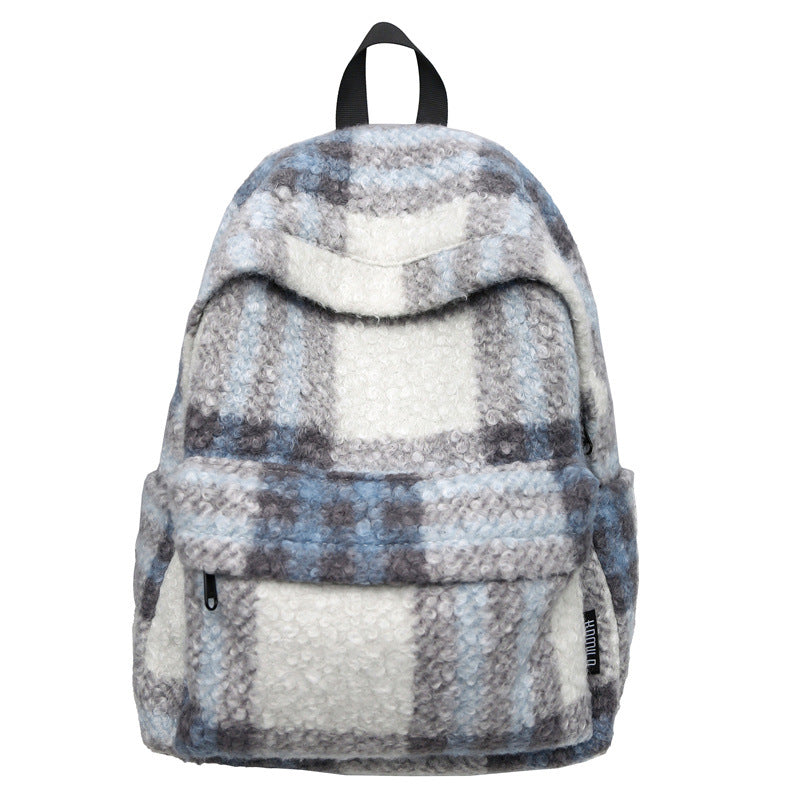 Gemütlicher Fleece Karierter Schulrucksack Brehn
