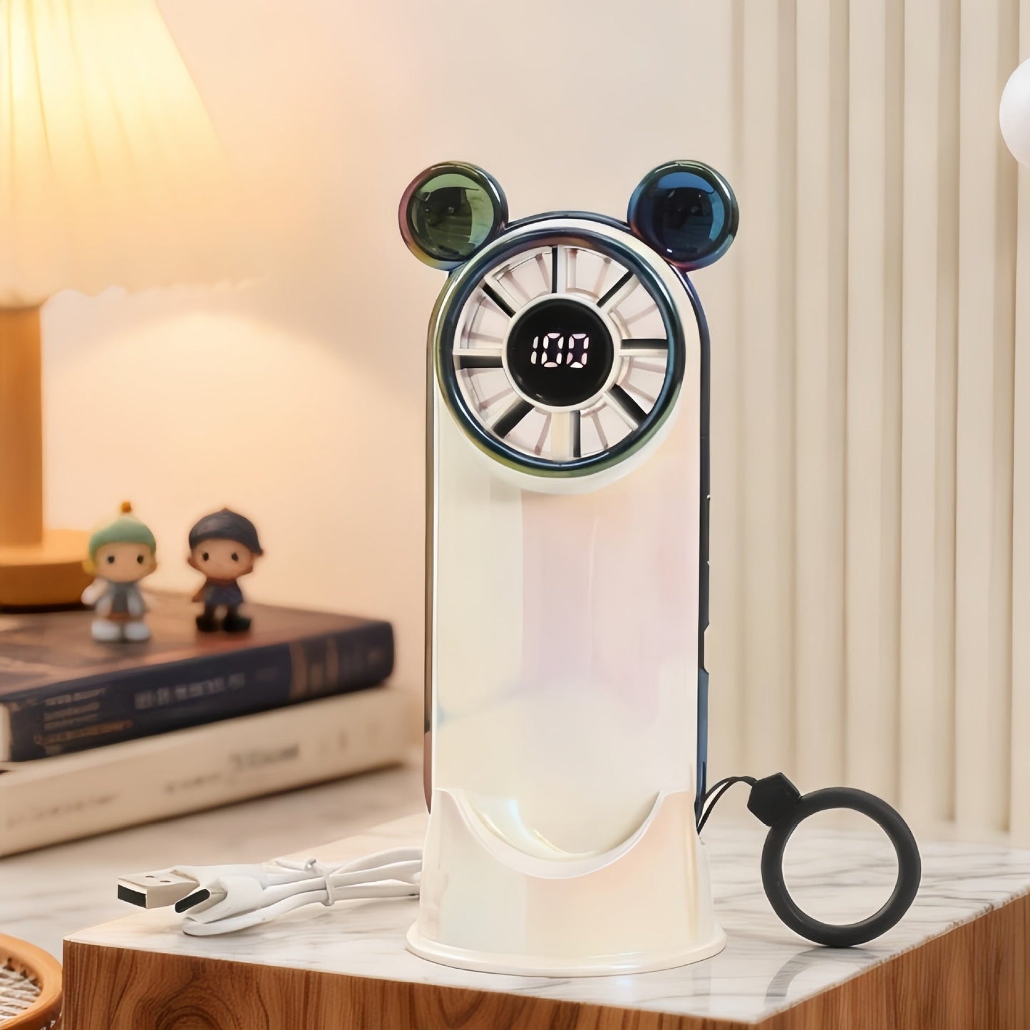Frauen tragbarer Mini Ventilator mit Digitalanzeige und Tierohren Brehn