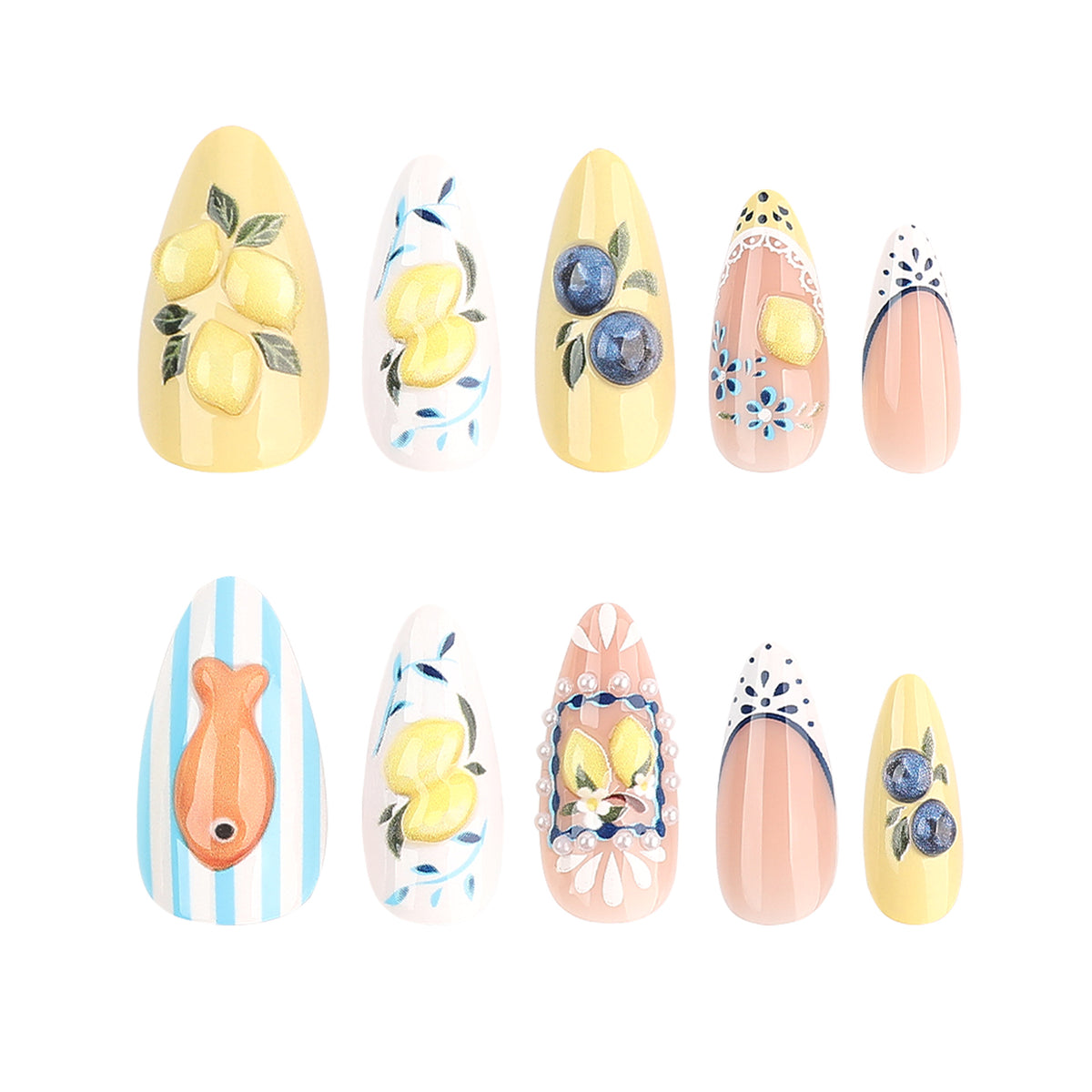 Kunstvolle Nagelverlängerungen mit fruchtigen Designs Brehn