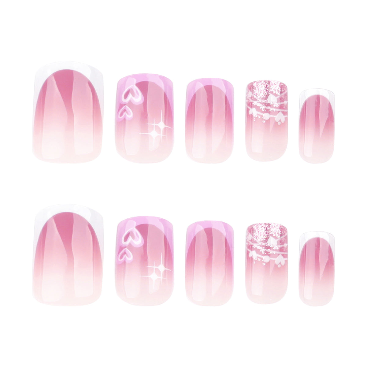 Kunstvolle Nagelkunst mit Herz- und Glitzermotiven Brehn