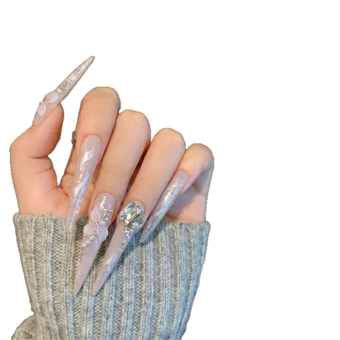 Künstlerisches dekoratives Stiletto Press-On Nagelset mit floralen Akzenten Brehn