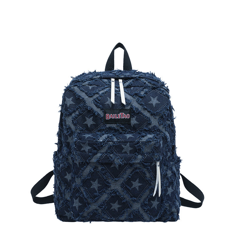 Distressed Star Pattern Denim Rucksack Brehn