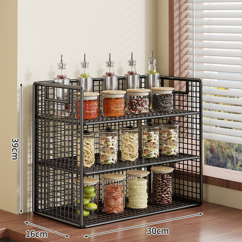 Kompakter zweistufiger Metallgitter-Theken-Gewürz- und Vorratsglas-Organizer
