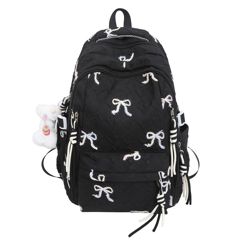 Gesteppt gestickter Rucksack mit Schleifenmotiv Brehn