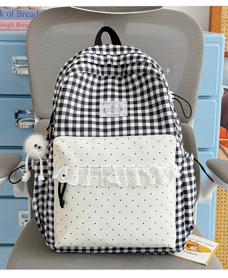 Süßes Gingham-Muster-Schulrucksack