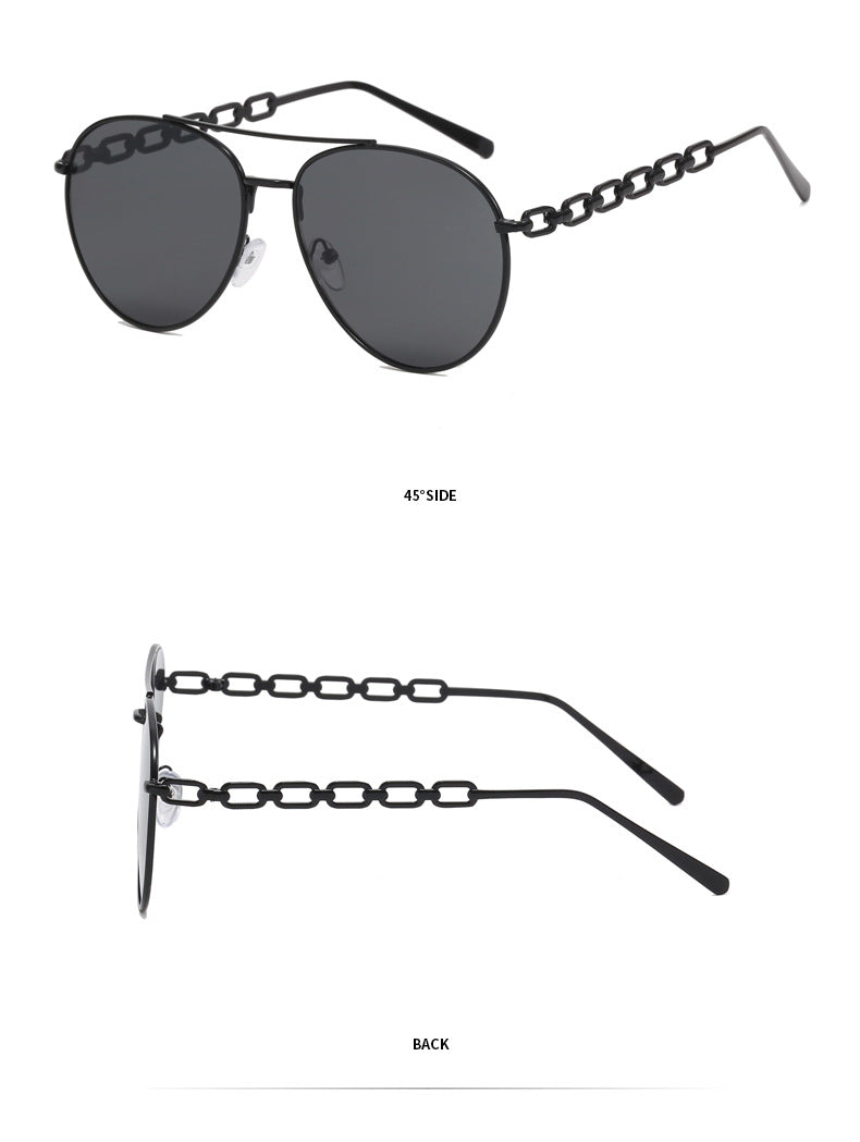 Damen Oversized Sonnenbrille mit modischem Kettenrahmen Brehn