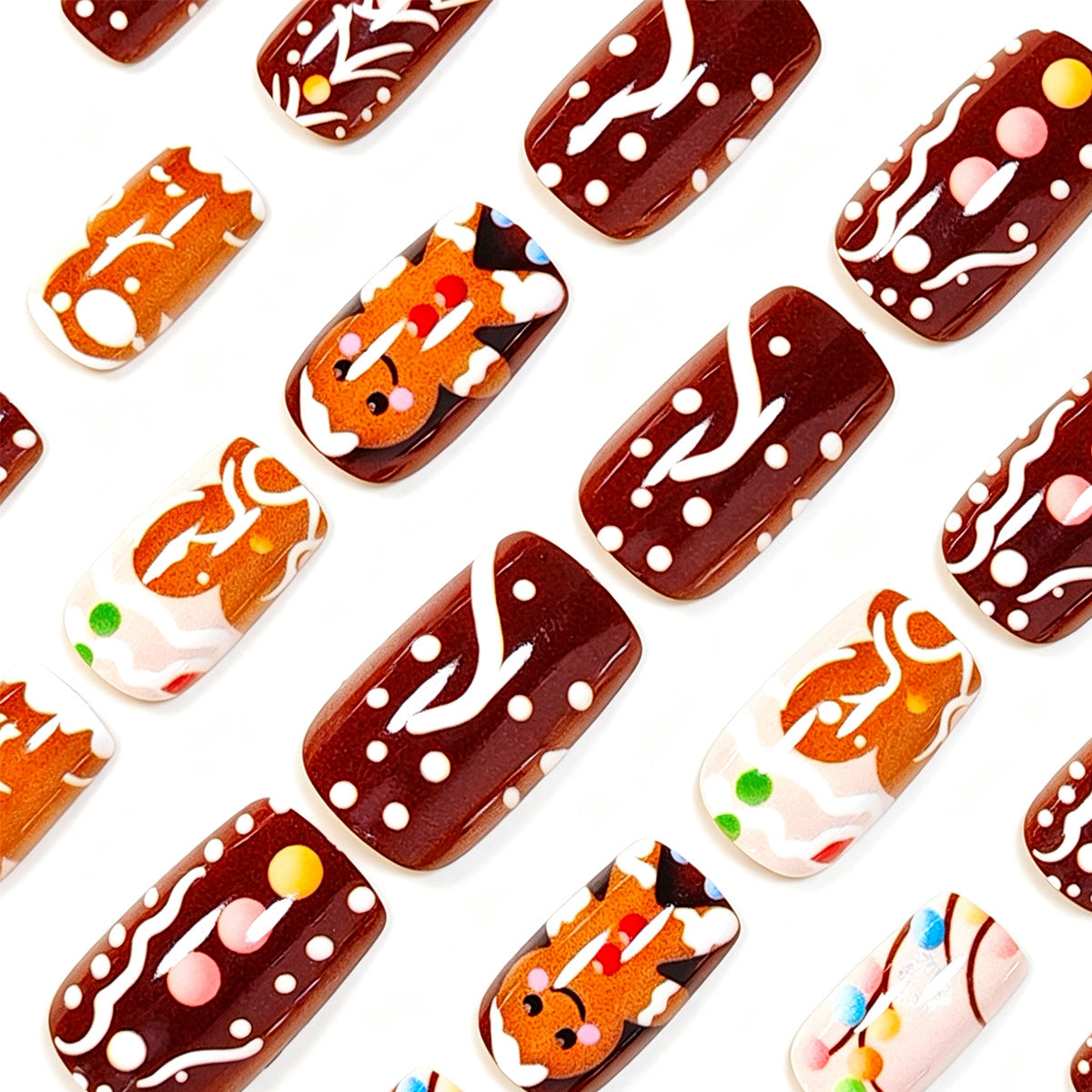 Festliche Lebkuchen-Themen Press-On Nagelkunst Brehn