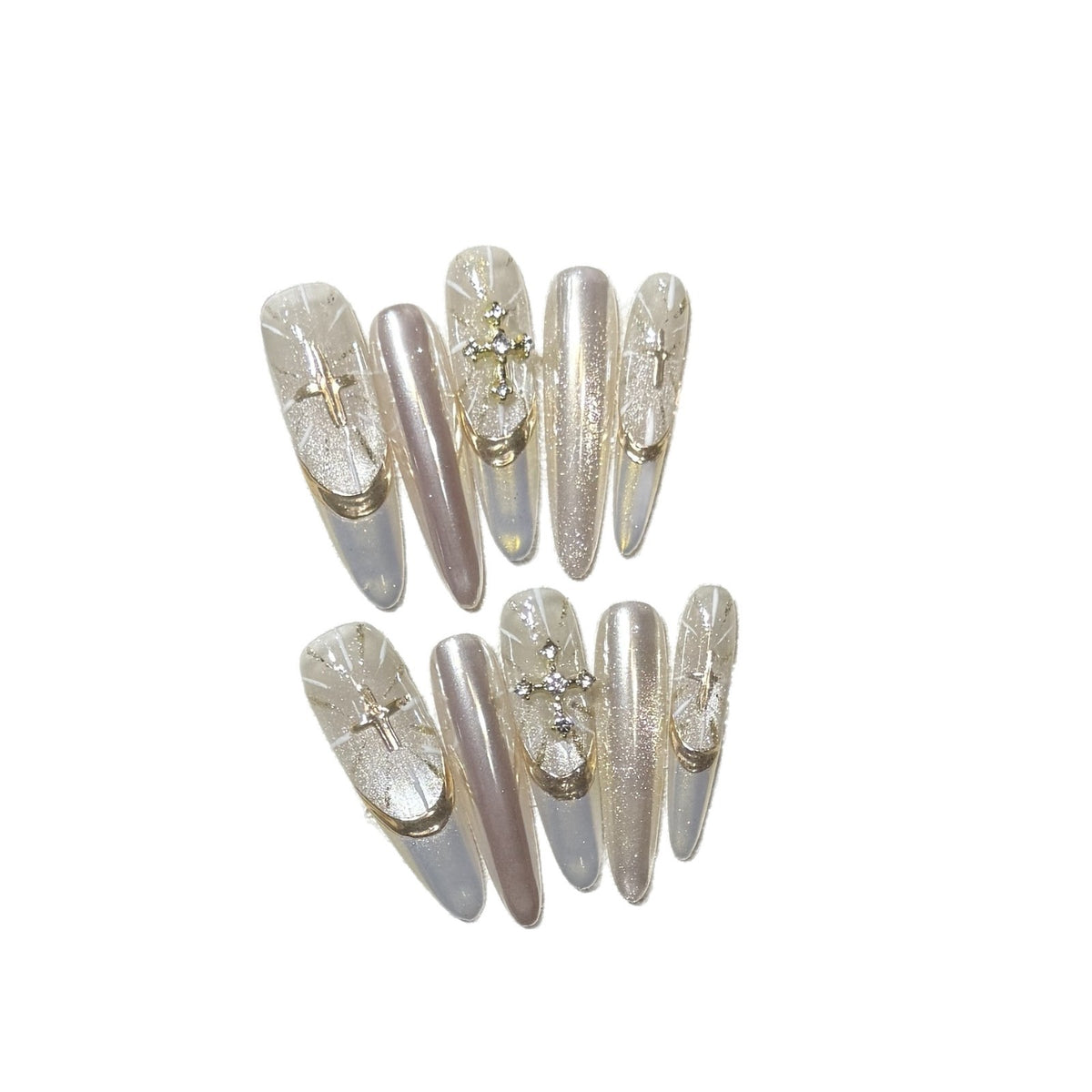 Glamouröse Stiletto Press-On Nail Set mit künstlerischen Akzenten Brehn