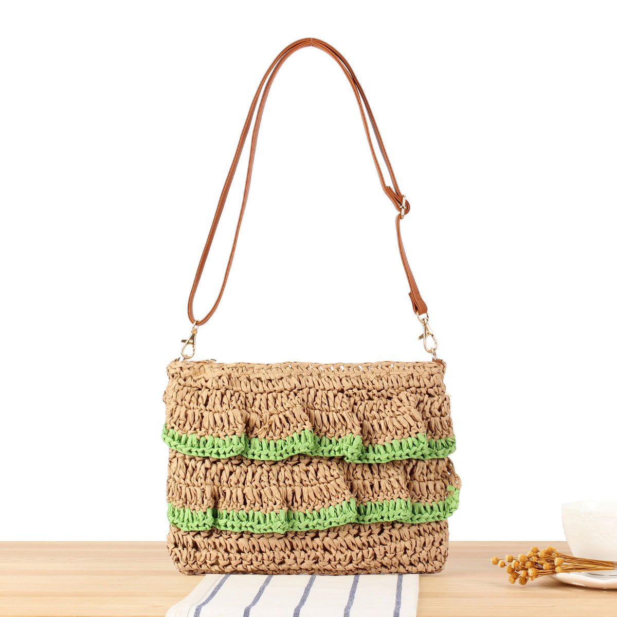 Handtasche mit Rüschendesign Aus Geflochtenem Bast Brehn