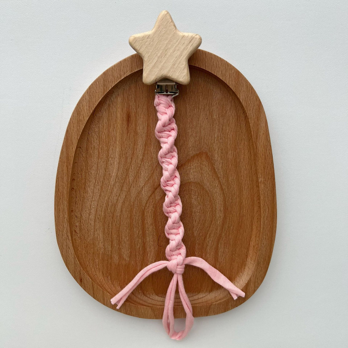 Geflochtene Baumwolle Schnuller und Beißring Clip mit Holzsternclip