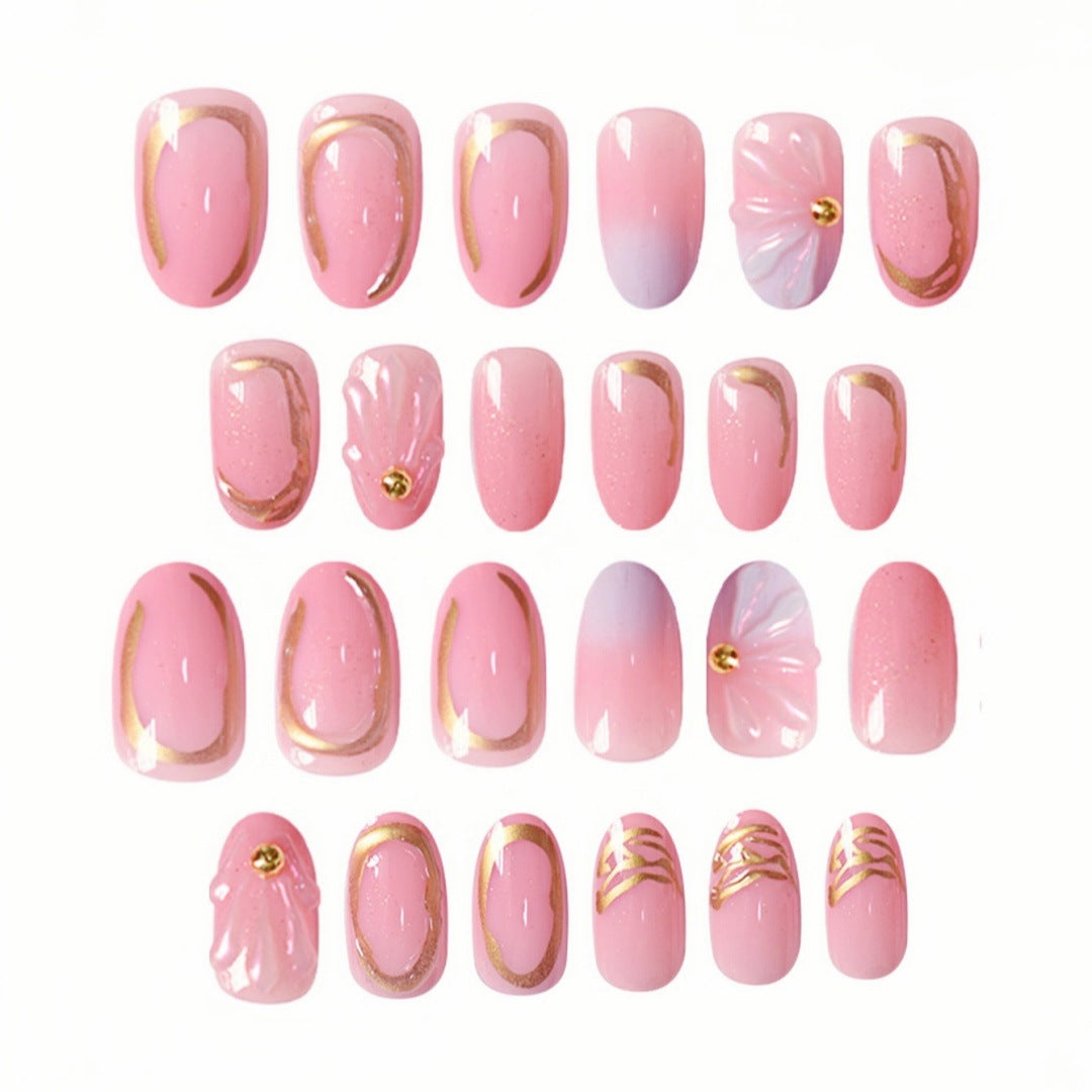 Florales geometrisches Press-On-Nagelkunst-Set Brehn