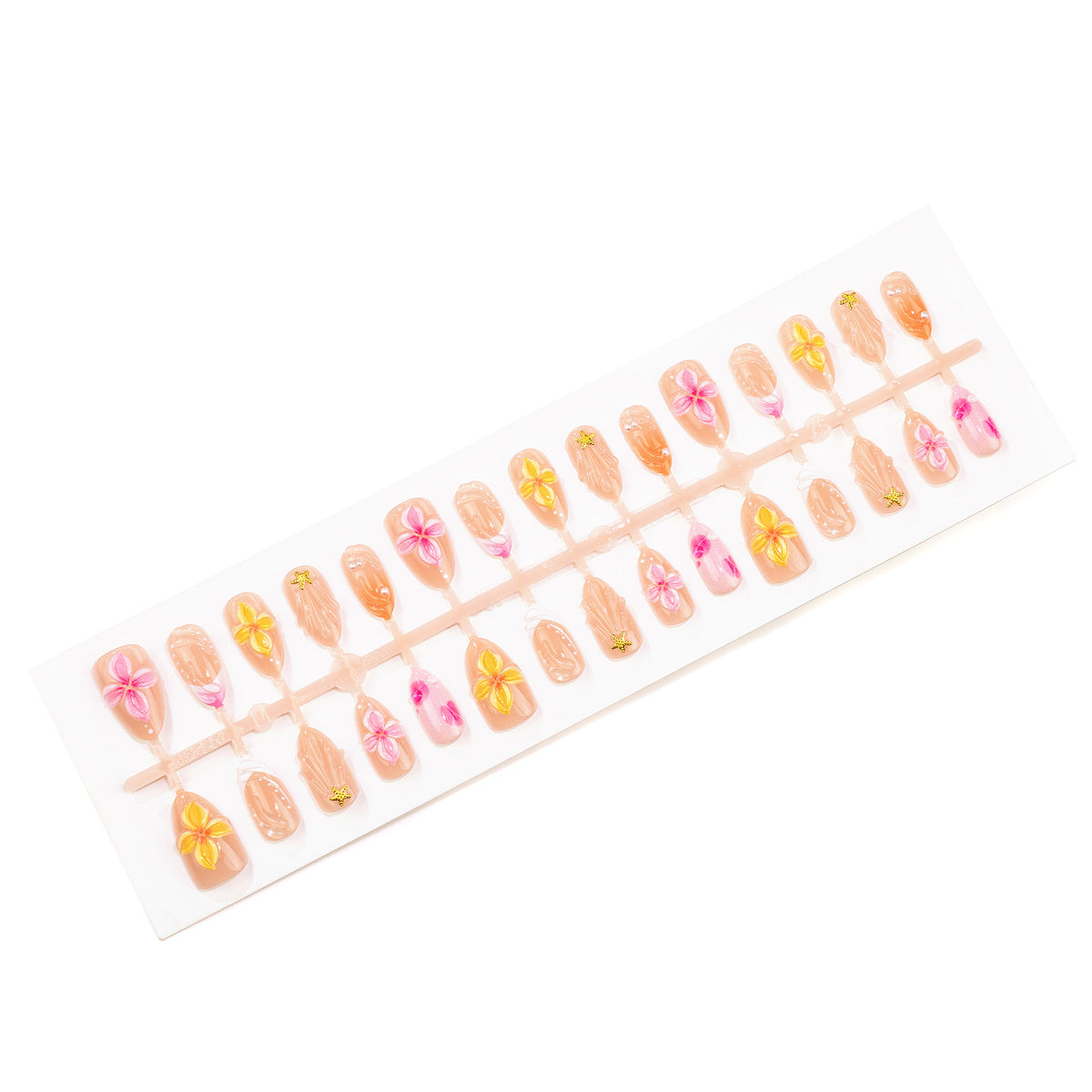 Blumen-Themen Press-On Nagelkunst Set mit 3D Akzenten Brehn